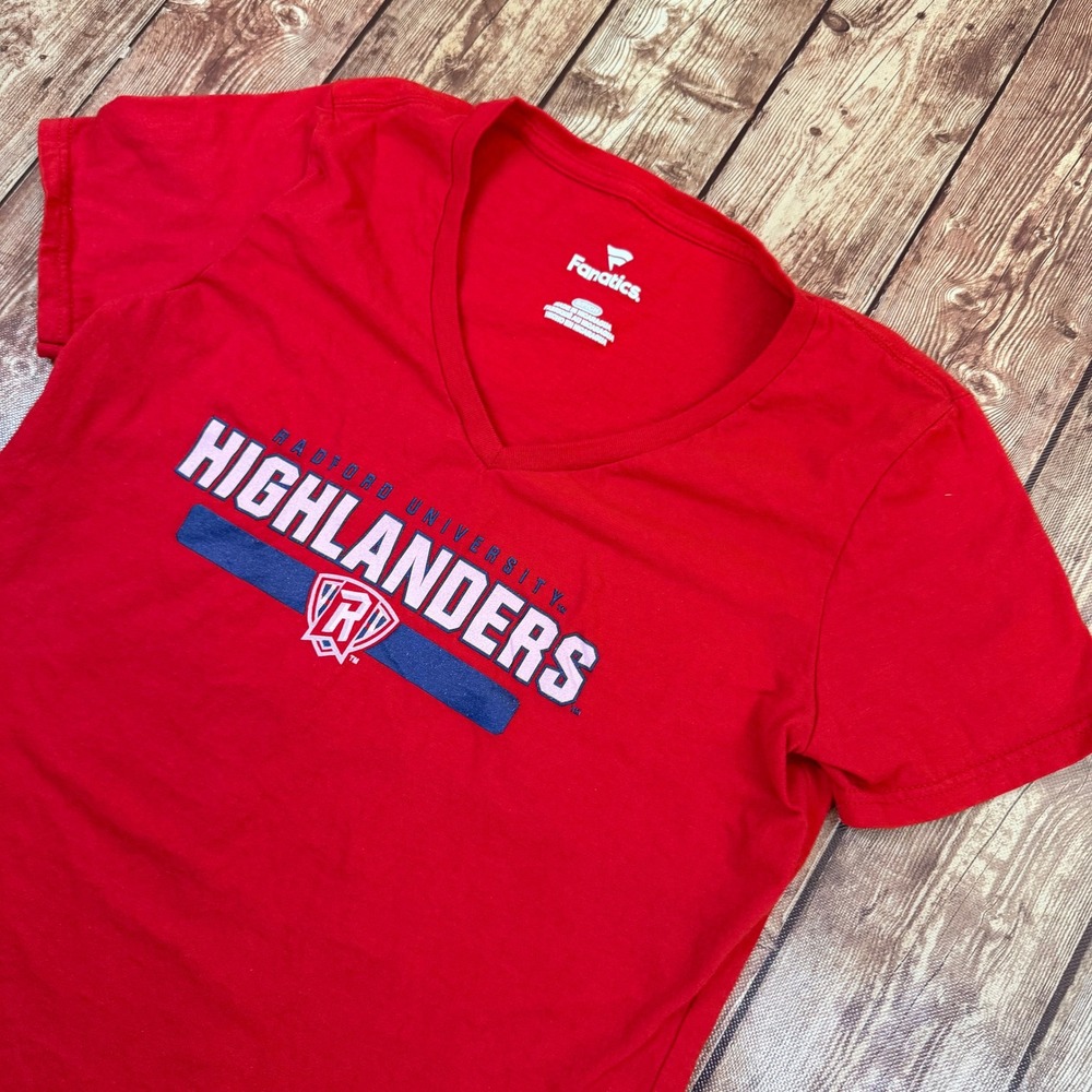 Fanatics Radford University Highlanders T Shirt Womens Small Red V Neck Graphic